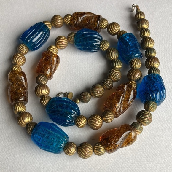 Cadoro Chunky Glass Bead Gold Tone Long Necklace - Picture 7 of 11